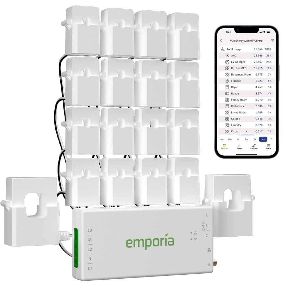 Emporia Vue Smart Energy Monitor – 16 Circuit Sensors, Solar