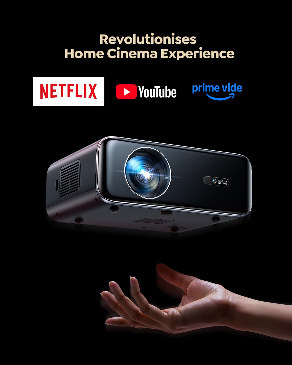 WiMiUS Smart 4K Projector – Netflix, 1400 ANSI, WiFi 6, 1080p