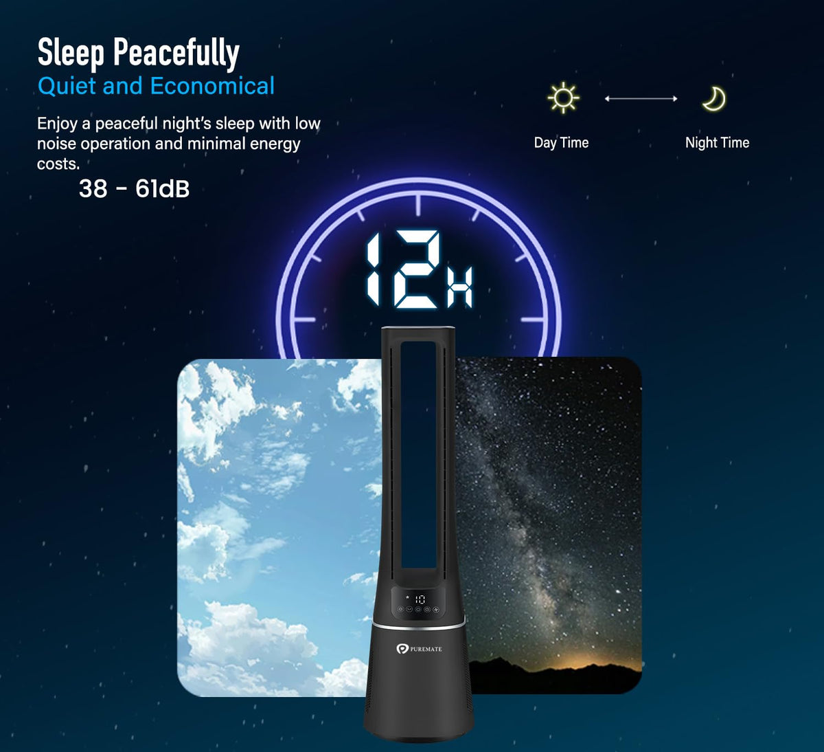 PureMate Bladeless Tower Fan & HEPA Air Purifier 10-Speed