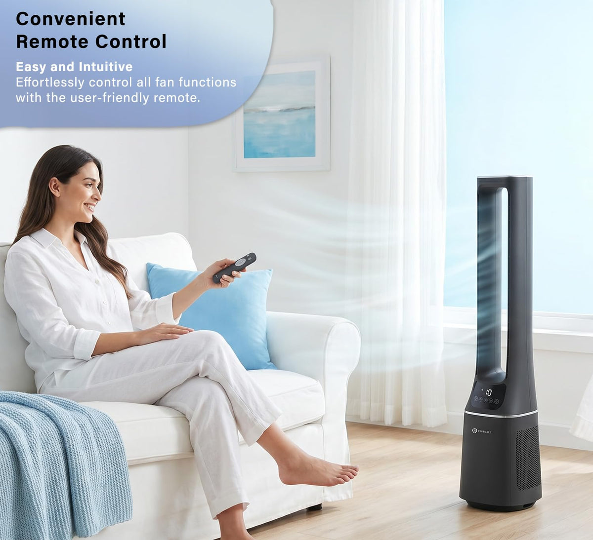 PureMate Bladeless Tower Fan & HEPA Air Purifier 10-Speed